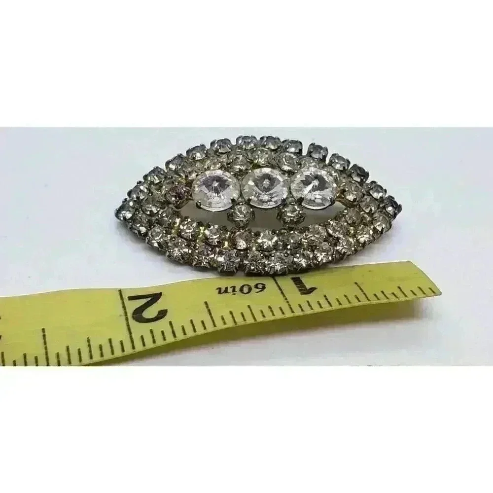 Vintage Rhinestone Brooch Inverted Rivoli Clear Stones 3rd Eye Chakra - Picture 7 of 8